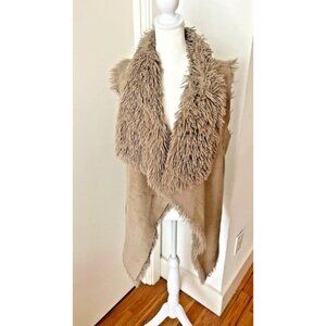 L/XL‎ Cejon Beige Super Soft Faux Fur Layering Classic Grunge City Tiered Vest
